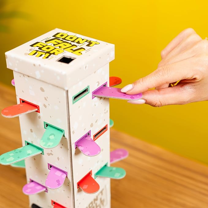 Don’t Fall for It! Family Board Game – Team Party Game of Real vs Fake Answers – Avoid The Tower Drop, Remove Planks Carefully, and Dodge 11 Blocks to Win – Ages 10+