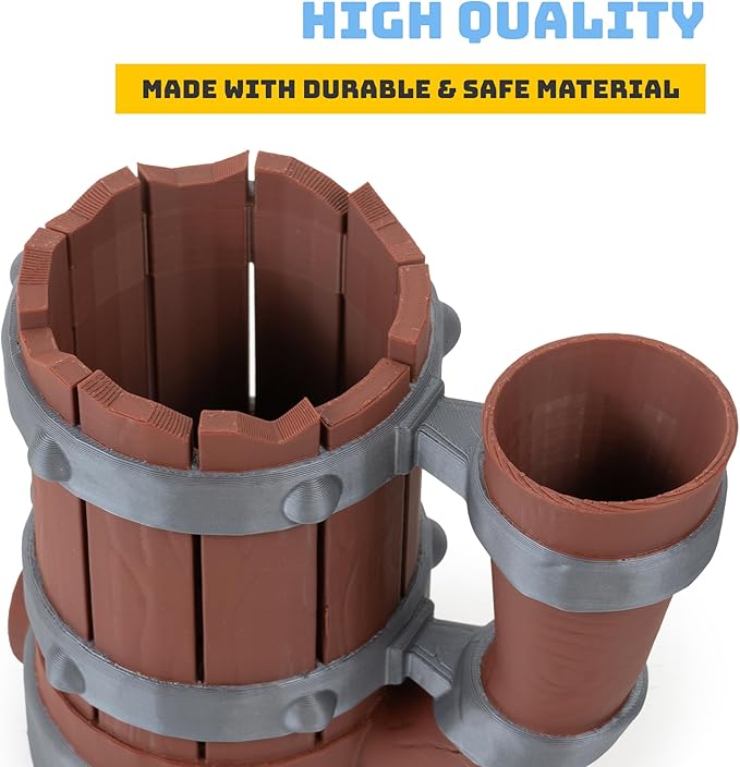 Mug Dice Tower - Dice Rolling Tower, for DND and Tabletop Games, Drink Holder, Tavern Style Board Game Roller, Comes with Random Polyhedral dice, Brown / Grey, BGRS02