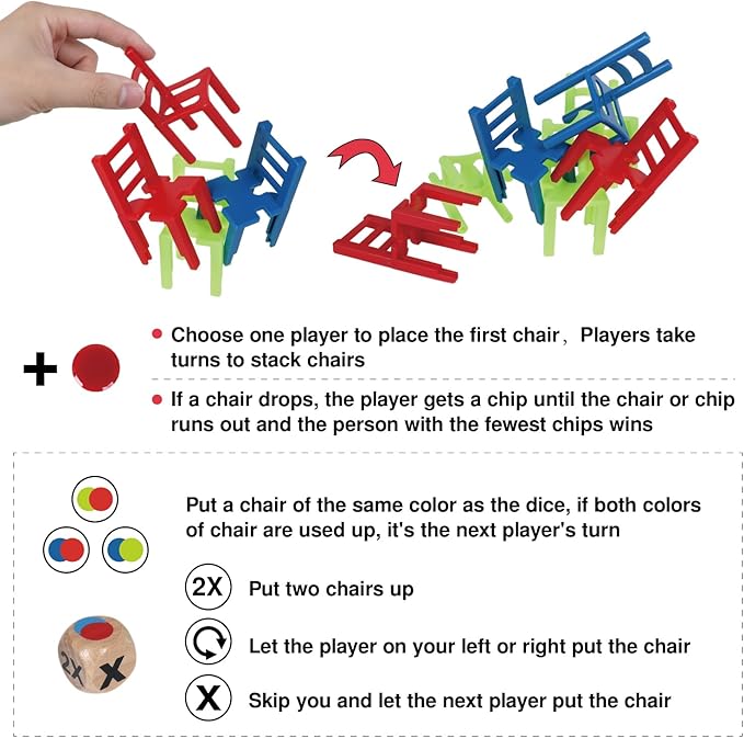 GOTHINK 24 Piece Colorful Stacking Chair Set, Stacking Montessori Toys for Early Childhood Education, Fun Family Balance Toy for Kids and Adults, Perfect for Game Night Or Parties