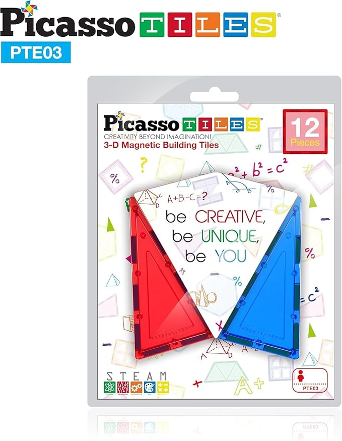 PicassoTiles Magnetic Building Block Set Isosceles Triangle Magnet Tiles Construction Toy STEM Learning Kit Educational Playboard Prek Pretend Play Stacking Blocks Child Brain Development PTE03