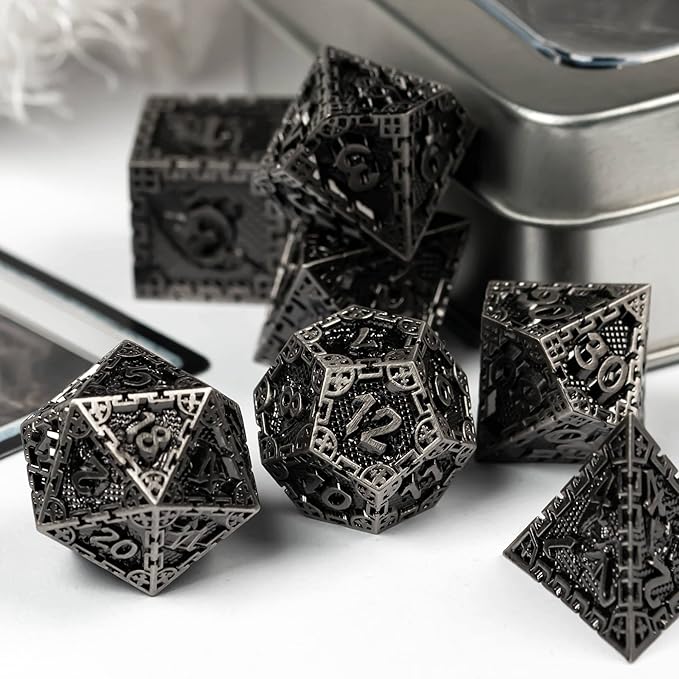 UDIXI 7PCS Metal DND Dice Set, Polyhedral Dice Set D&D Dragon d and d Dice for Dungeons and Dragons Role Playing Games and Other Tabletop Game(Ancient Silver)