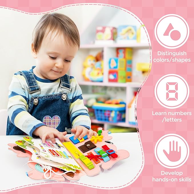Hautton Busy Board Montessori Toys for Toddlers 1-3, Kids Sensory Book with Educational Preschool Learning Activities, Toddler 3-5 Travel Busy Book and Gifts for Boys Girls -Unicorn