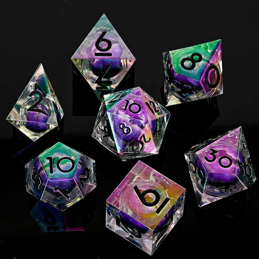 Electroplated Resin Dice Set, Resin Edge Sharp for Dungeons & Dragons RPG, MTG Board Games with Gift Box (Electroplating Purple Longan)