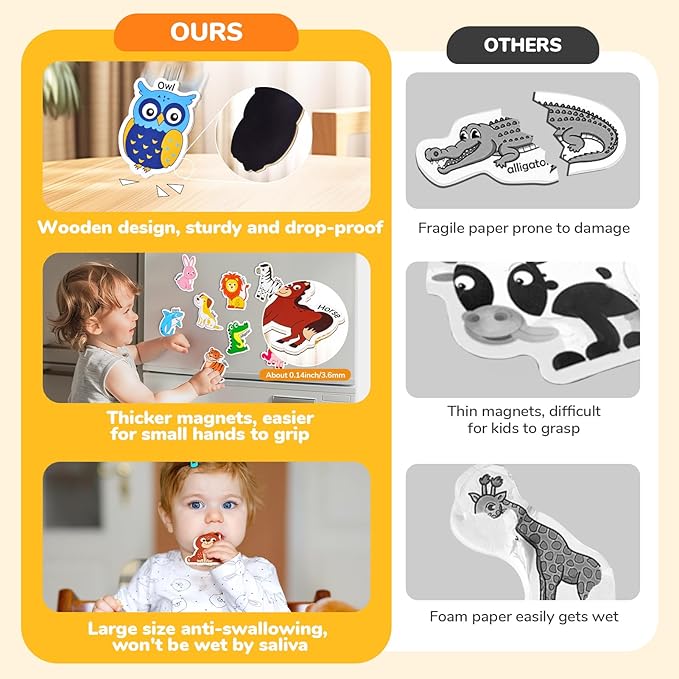 JoyCat Wooden Fridge Magnets for Toddlers – 26 Cute Animals & Uppercase Letters, Large Refrigerator ABC Alphabet Magnets Set for Kids, Preschool Learning Spelling Alphabet Gifts Toy for Ages 2+