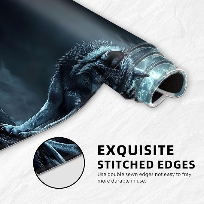 for MTG Playmat with Storage Bags, Card Playmat for TCG Card Playing Game,Rollable & Foldable for PTCG and Board Game Mat for Cards,Non-Slip Wolf Desk Mat for Home Office