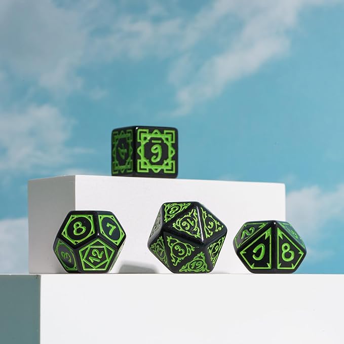 DND Dice Set -D&D Polyhedral Dice (7 Pcs) Druid Dice with Leather Dice Bag for Dungeons and Dragons Role Playing Dice Games RPGs(Druid - Black Green)