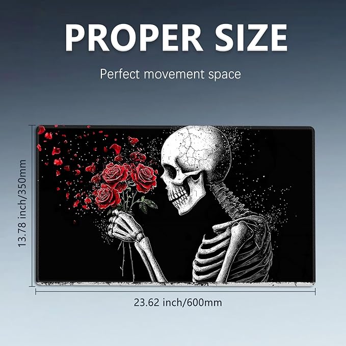 MTG Playmat Size 23.6x13.8in with Storage Bags Portable Playmat TCG and Board Game Mat for Cards Rubber Base Slip-Resistant Mousepad Desk Mat (Skeleton Rose,No with Zone)