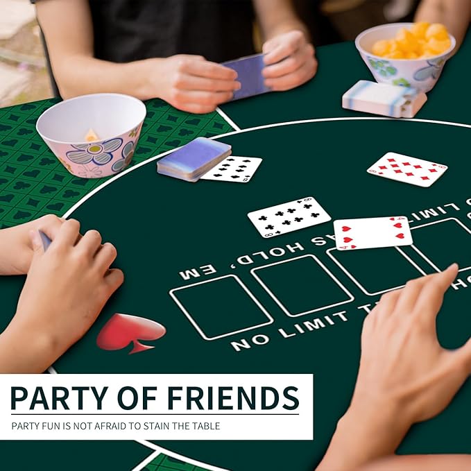 nuveti 24/31/39/47/55 inch Square Foldable 6-Player Texas Poker Card Tabletop Layout Portable Anti-Slip Rubber Board Game Mat Texas Hold'em Poker Mat for Family Game, Casino, Party