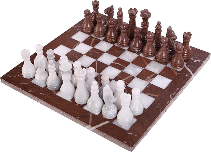 15 Inch Luxury Chess Set Classic Chess Boards for Adults with Handcrafted Stone Board & Marble Chess Pieces Ideal for Home Decor (Marina & White)