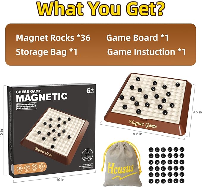 Magnetic Game Chess, Magnet Games for Adults and Kids with Storage Board, Magnet Chess Game with Stones, Board Game for Friends Family, 2-4 Player