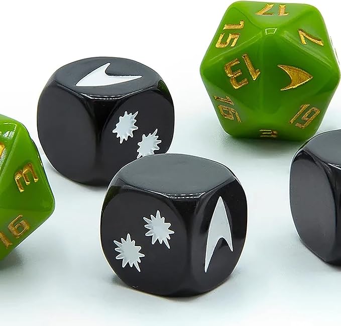 Modiphius Entertainment Star Trek Adventures: Captain Kirk's Tunic Dice - 6 Piece Roleplaying Dice Set, Green (MUH052045)