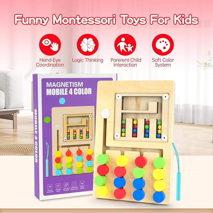 Wooden Color Matching Puzzle Toys Montessori Toys for 3+ Years Old Brain Teasers Game Develop Minds Board Game Travel Activity for Boy Girl Ideal Christmas Birthday Gifts(4 Color)