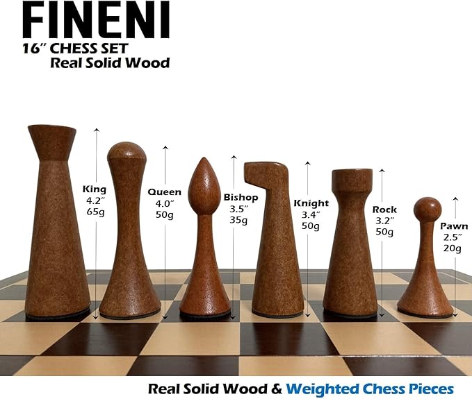 Luxurious 16 inch Real Original Colored Solid Wooden Chess Set. Durable Handmade Chess Board Game Sets with Storage Slots for 4.2” Weighted Beautiful & Elegant Designed Wooden 34 Pieces (C16L)