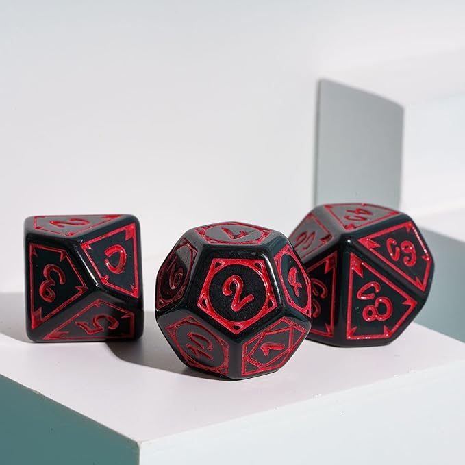 DND Dice Set -D&D Polyhedral Dice (7 Pcs) Druid Dice with Leather Dice Bag for Dungeons and Dragons Role Playing Dice Games RPGs(Druid - Black Red)