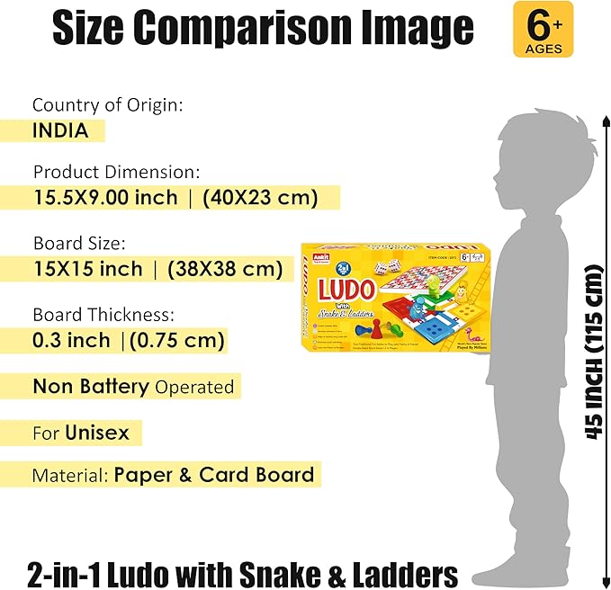 Ankit Toys & Games Ludo and Snake & Ladders (Saap Seedhi) Board Game Set for 6+ Years Kids & Adults | Indoor Ludo Board Game | Travel Strategy Game (Ludo Senior+)