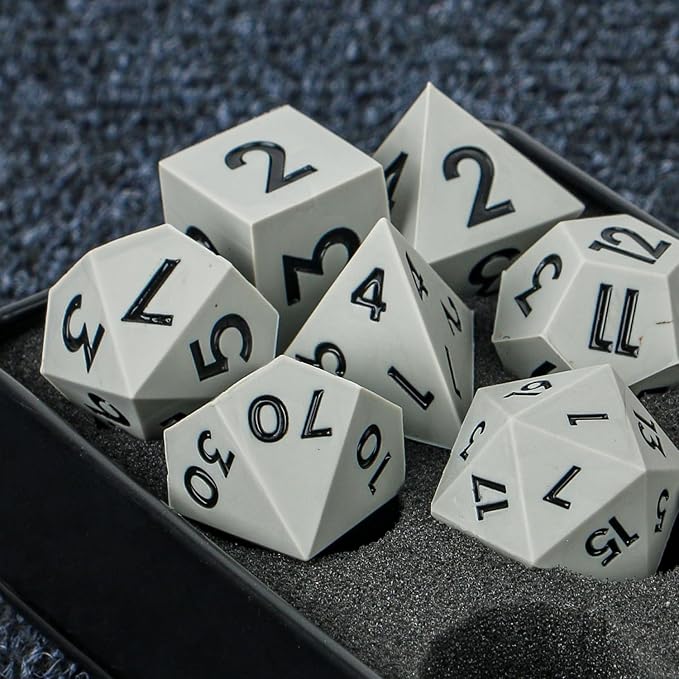 DND Dice Set Sharp Edge Dice Set 7 Piece DND polyhedral Dice Numbers with Gold Leaf Exquisite Tin Box Packaging,Ideal for Dungeons & Dragons RPG and Board Games (Gray Black)