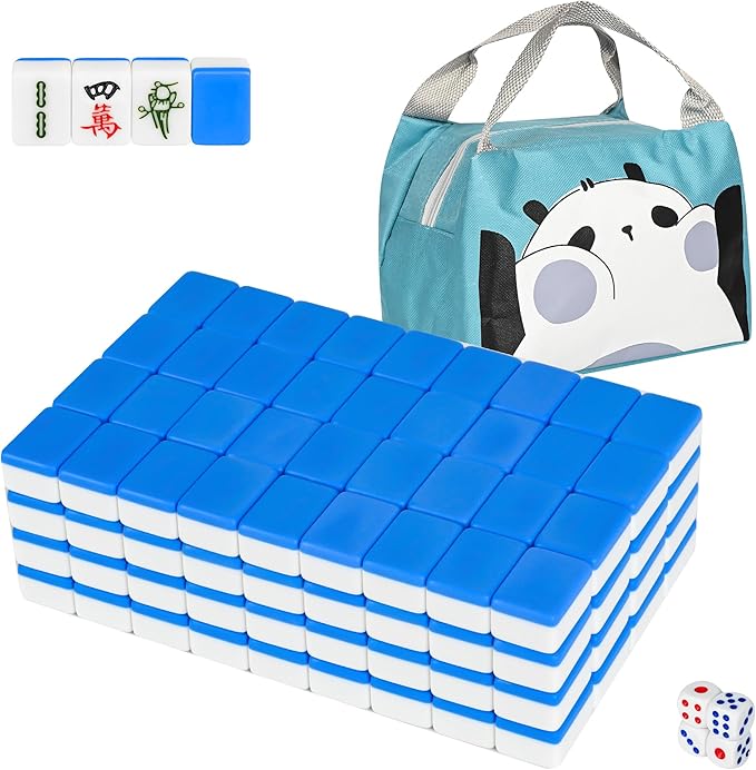 Traditional Mini Chinese Mahjong Game Set 144 Tiles, with Portable Handbag, Tile Size - 2.4 * 1.5 * 1.1 cm (1.0 * 0.6 * 0.5 inches)(中国蓝色麻将)