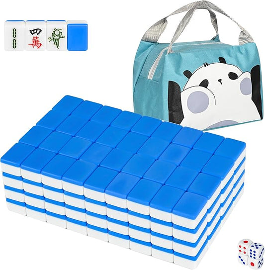 Traditional Mini Chinese Mahjong Game Set 144 Tiles, with Portable Handbag, Tile Size - 2.4 * 1.5 * 1.1 cm (1.0 * 0.6 * 0.5 inches)(中国蓝色麻将)