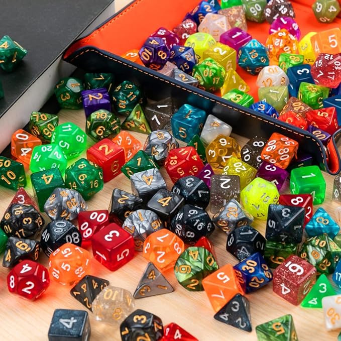 25 Sets DND Dice Polyhedral Dice Dungeons and Dragons Rolling Dice for RPG MTG Table Games Dice Bulk with Free Drawstring Bags and PU Leather D&D Dice Tray (Colored)