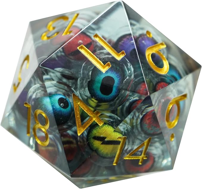 Dungeons and Dragons DND Dice D20, Moving Eyeball Liquid Core Dice Set D&D 33MM Oversized D20 Single Sharp Edge Resin dice with Gift Case, Polyhedral Dice for Role Playing Game