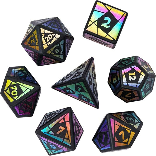 UDIXI Obsidian Dice Set, 7PCS Stone DND Dice with Colorful Pattern, Handmade Polyhedral Dice Set for D&D Dungeons and Dragons Role Playing Games and Other Tabletop Game