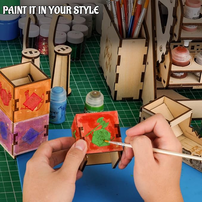 DND Modular Dice Tower Wood Laser Etched 12 Cute Classes Dice Roller Perfect for Board Game and Tabletop RPG (Modular)