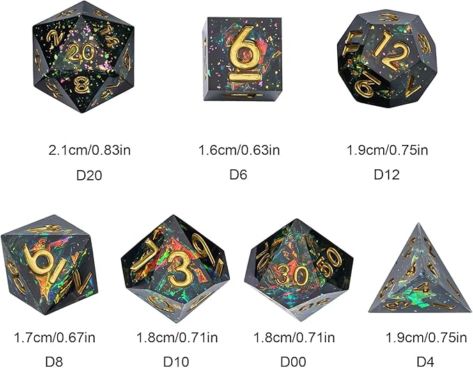 7PCS DND Dice Set,Handmade Sharp Edge Dice Set D&D RPG Polyhedral Die,for Dungeons and Dragons TTRPG Games Roleplaying Games Pathfinder,with Gift Box(Blue Starry Sky)