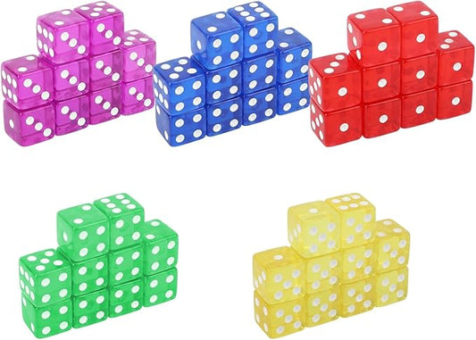 50pcs 16mm Game Dice, D6 Six Sided Dice Set Colored Casino Dice Translucent Acrylic Dados for Yahtzee,Tenzi, Farkle, Bunco, DND, MTG, RPG,Table Board Game or Teaching Math