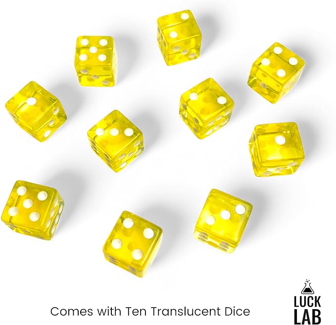 Luck Lab 10 Piece 19 mm Dice Pack - Acrylic and Translucent D6 Dice, Square w/Rounded Edge for Casino, Craps, RPG MTG DND Dice Table Games and Board Games (Yellow)