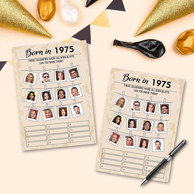 50th Birthday Party Games, Born in 1975 Games, Birthday Party Supplies for Adults, Fun 1975s Party Game，Pack of 30 Cards