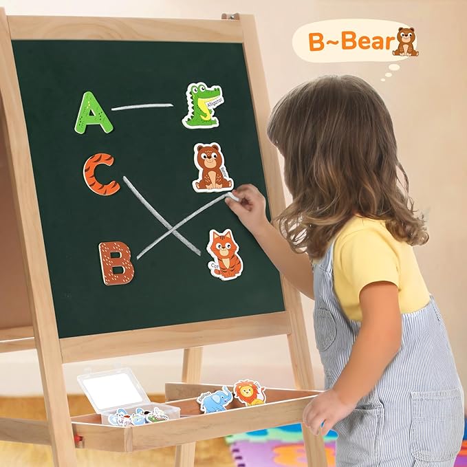 JoyCat Wooden Fridge Magnets for Toddlers – 26 Cute Animals & Uppercase Letters, Large Refrigerator ABC Alphabet Magnets Set for Kids, Preschool Learning Spelling Alphabet Gifts Toy for Ages 2+