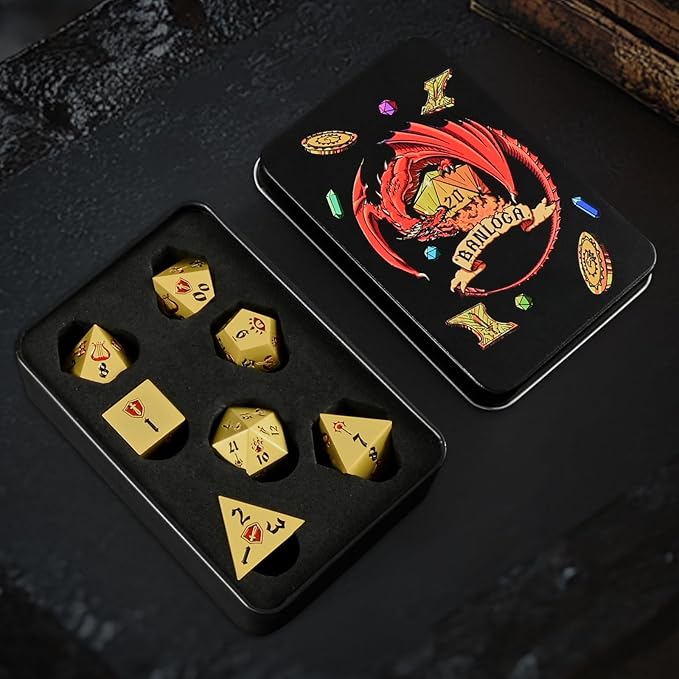 7PCS Metal Dice Set for Dungeons and Dragons,Class Icons Dice,Role Playing Board Games Accessories (Brass)