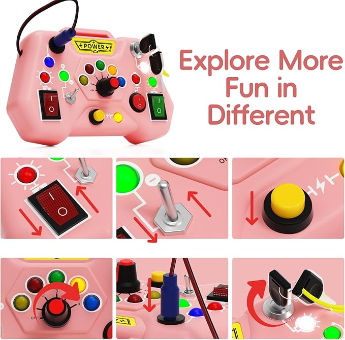 Toddler Busy Board with LED Light - Baby Game Sensory Toy,Light Switches Montessori Toy for 1 Year Old，Kids Educational Learning Activities Toys,Travel Toys and Birthday Gifts for 1 2 3 4 Boys Girls
