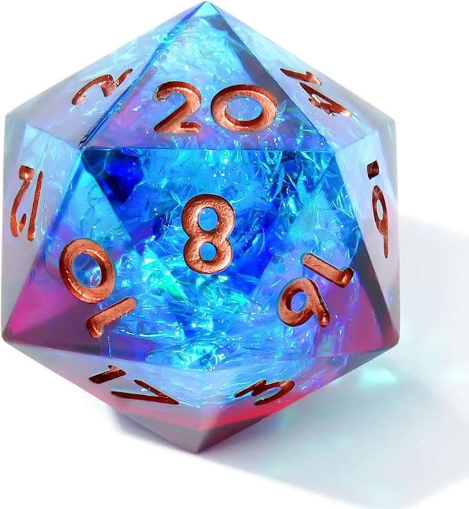 Single D20 Dice-22MM 20 sideds DND Resin Sharp Edged Resin Dice for Dungeons and Dragons, RPG, Polyhedral D&D Dice, Roleplaying Games MTG Table Games(Blue red)