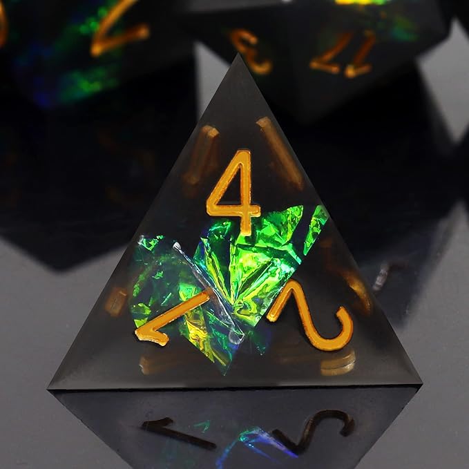 Haxtec DND Dice Set Black Sharp Edge Resin Dice with Dice Case Iridecent D&D Dice for RPG Dungeons and Dragons DND Gift-Black Galaxy