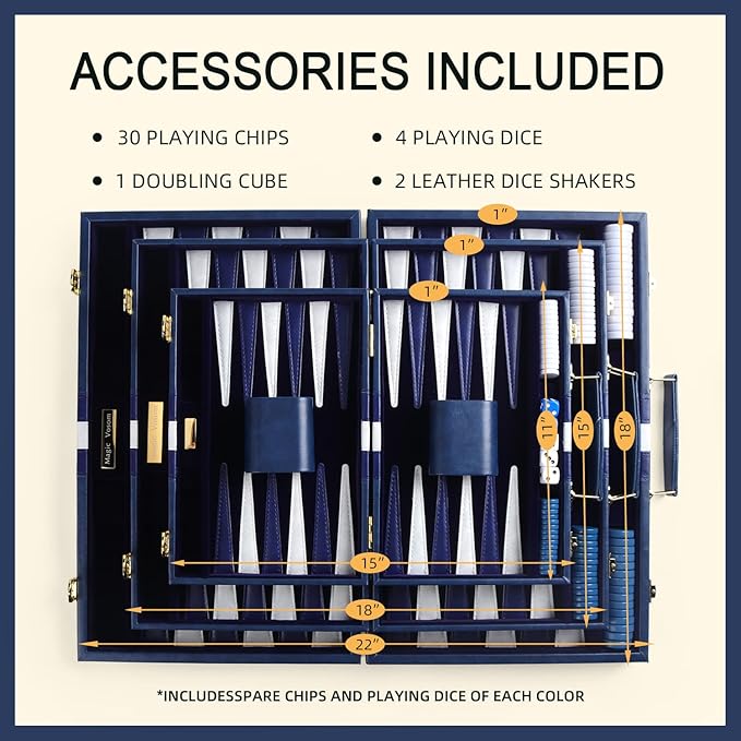 Travel Small 11 Inch Backgammon Blue Sets Classic Board Game with Premium Leather Case, Portable Travels Strategy Backgammon Game Set for Adults, Kids (Blue, Small)