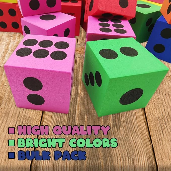 ArtCreativity Foam Dice for Kids, Bulk Set of 48, 1.5 Inch Large Foam Dice Set in Assorted Colors, Great as Foam Dice for Classroom, Casino Party Decorations, and Colored Dice for Board Games