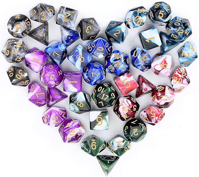 FLASHOWL Polyhedral Dice Set Table Games Dice Pressure Remove 6 Sets Dice 6 x 7 Die Series D20, D12, D10, D8, D6, D4 DND dice DND RPG MTG Double Colors One Piece, 6 Sets with 6 Colors (42 Pieces)