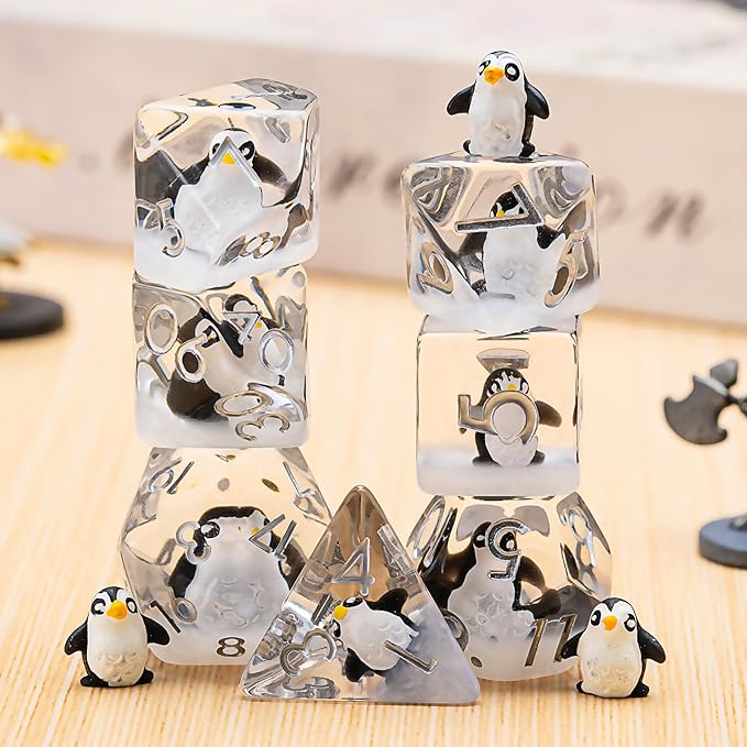 Penguin DND Resin Dice Set, Polyhedral D&D Dice Penguin Dice D and D for Dungeons and Dragons MTG RPG Board Games