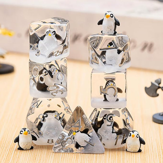 Penguin DND Resin Dice Set, Polyhedral D&D Dice Penguin Dice D and D for Dungeons and Dragons MTG RPG Board Games
