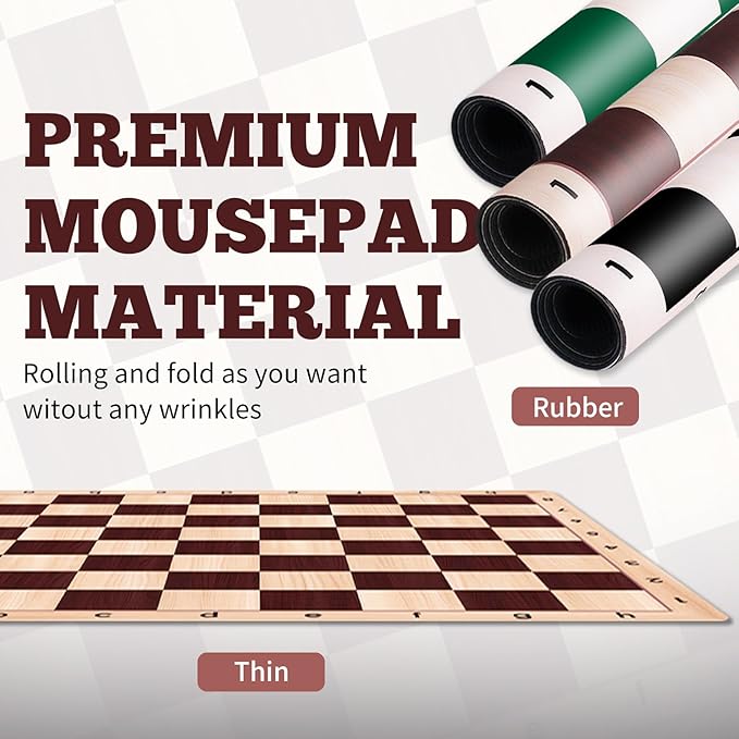 Chess Board Only 20" & 0.042" Super Thiness Mousepad Material Non-Slip Roll up Way Storage