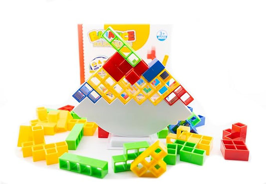 48 Pcs Tetra Tower Game - Balance Game for Kids & Adults - Tetra Tower Stacking Board Game for Parties & Travel - Stack Attack Game - Family Game for 2 Players
