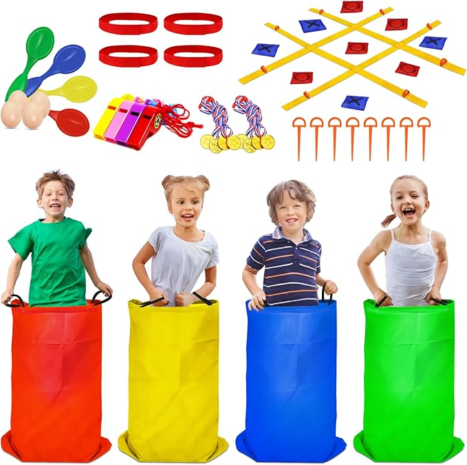 Potato Sack Race Bags, Tic Tac Toe Game, Egg Spoon Race, 3 Legged Races Bands, 39PCS Outdoor Games Sets for Birthday Party Field Day Family Reunion Carnival, Kids Adults Outside Yard Lawn Easter Game