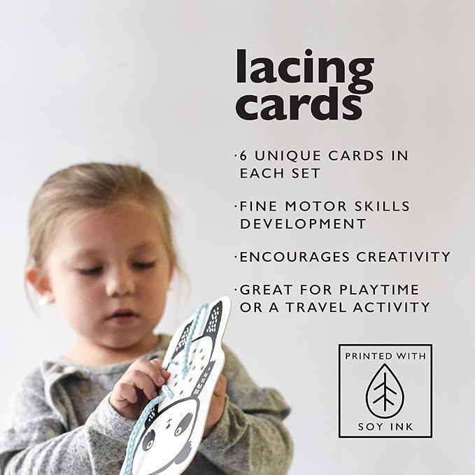 Wee Gallery Jungle Animals Lacing Cards for Toddlers, Sewing Board, Preschool Toys, Montessori Learning Activity for Kids, Learn Motor Skills, Colors, Travel Game, with Soy Inks (Ages 3 4 5 Years +)
