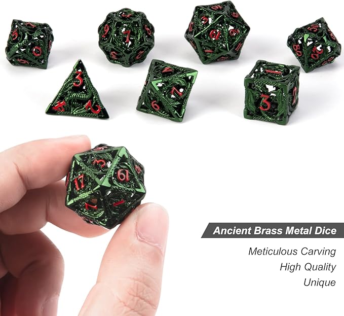 D&D Metal Dice, Dungeons and Dragons Dice Set with Gift Box, 7 PCs Steampunk Polyhedral Dice Games Set for RPG, MTG, Pathfinder