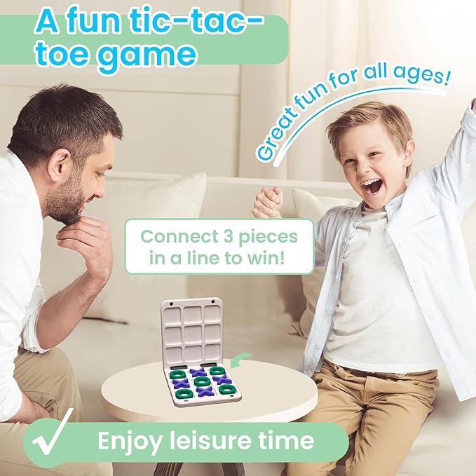 Portable 3D-Printed Tic-Tac-Toe Game – Magnetic Closure Travel Puzzle Game in Pocket-Sized Box – Fun Brain-Boosting Toy for Ages 3+