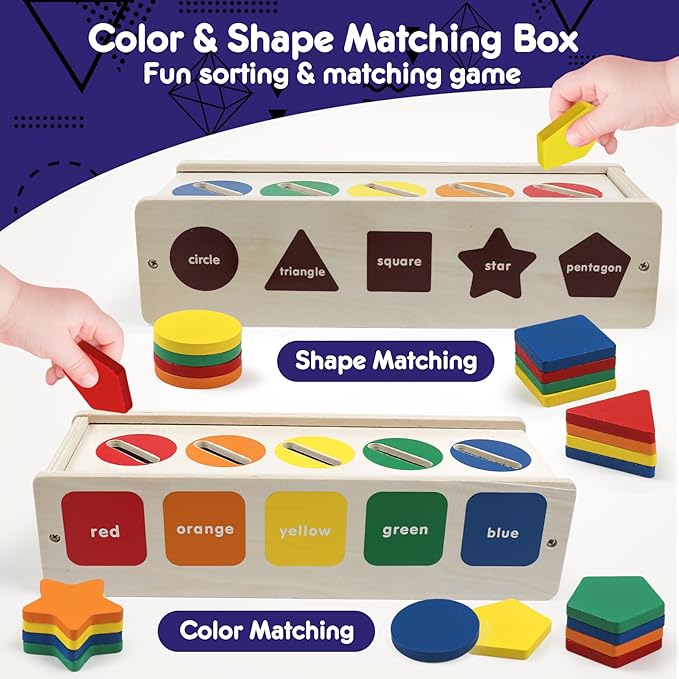 Wooden Sorting Toys Montessori Color & Shape Sorter Class Activity Toddlers Fine Motor Game for Colors and Shapes Recognition, X-mas Stocking stuffers New Year Gifts for 2-5 Year Old Boys and Girls