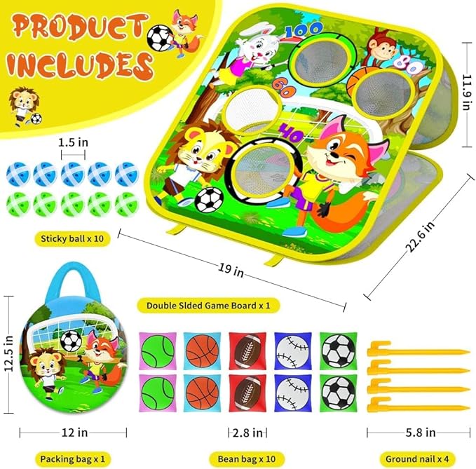 Bean Bag Toss Game Toys for Kids Double-Sided Foldable Cornhole Board Dart Game Backyard Beach Toddler Outdoor Toys Birthday Outside Toys for Toddler Boys Girls Age 3 4 5 6 7 8 (Animal)