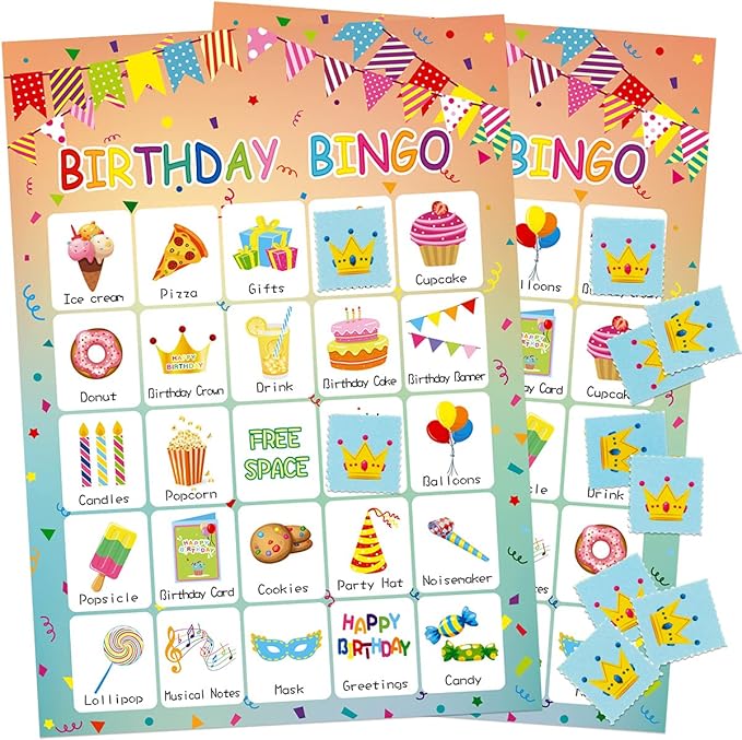 Birthday Bingo Game 24 Players for Kids Birthday Party Games for Kids Supplies