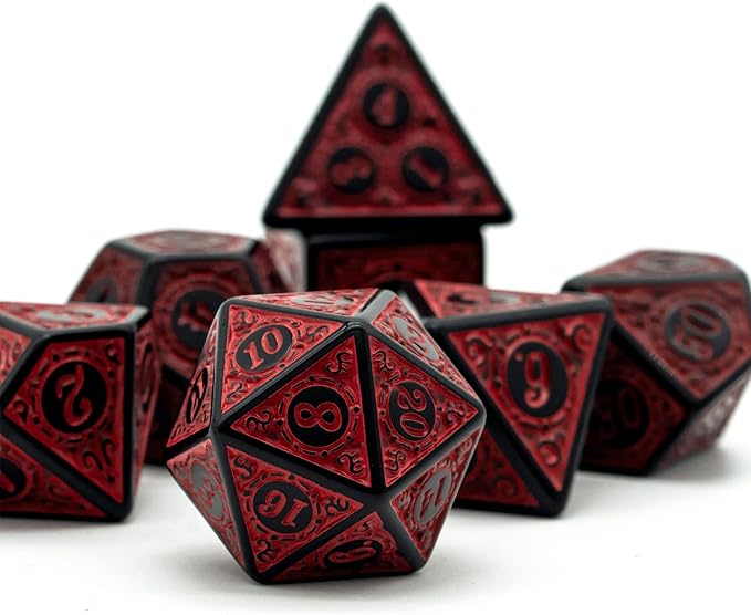 DND Dice Set-D&D Polyhedral Dice (7 Pcs) with Leather Dice Bag for Dungeons and Dragons Role Playing Dice Games RPGs (Red with Black Edge)